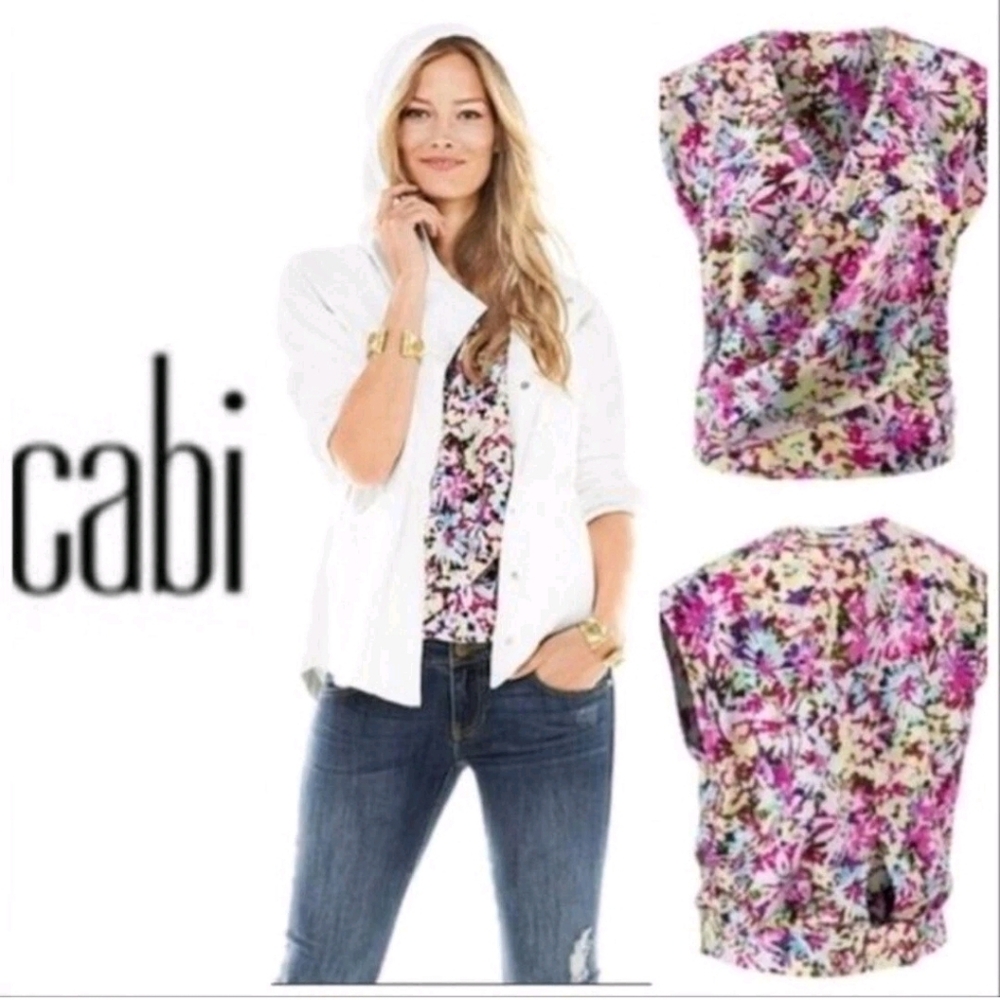 Cabi #5211 Eden Floral Faux Wrap Top Sz S